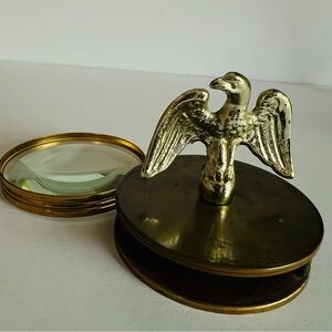 Vintage Brass Eagle Figure Foldout Magnifying Glass.